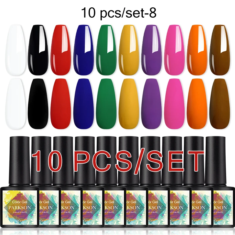 Parkson 10PCS Gel Nail Polish Set Glitter Semi Permanent Hybrid Varnish Soak Off UV LED Nail Art Gel Polish Manicure Nails