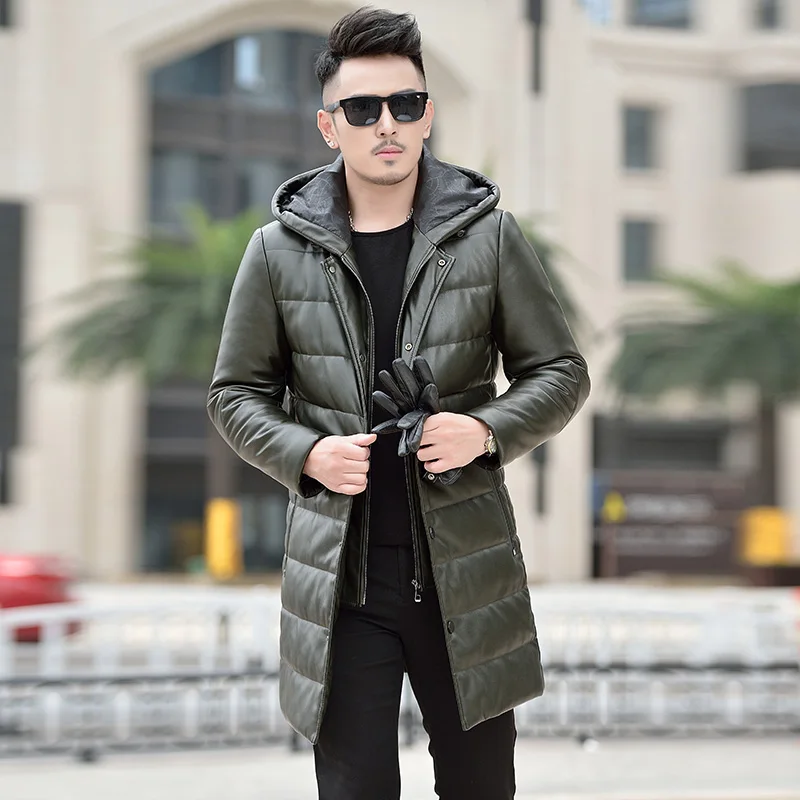 BATMO 2024 new arrival winter high quality real leather&90% white duck down hooded jackets men,men\'s leather jackets,1819