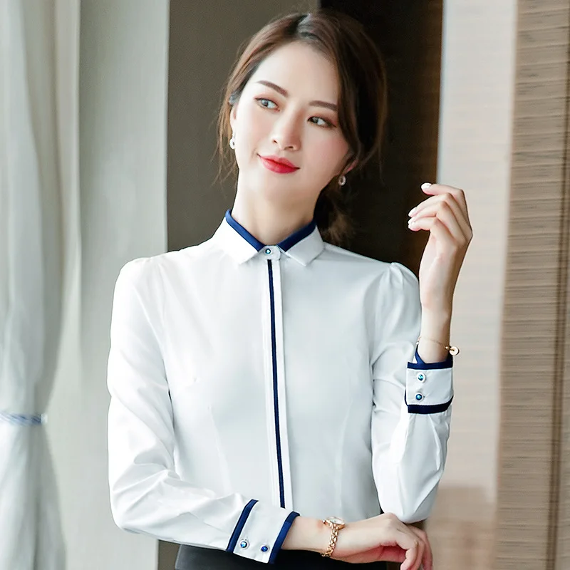 

IZICFLY New Style Autumn Spring Fashion White Long sleeve Ladies Shirt Women Tops Slim Elegant Office Blouse Work Wear