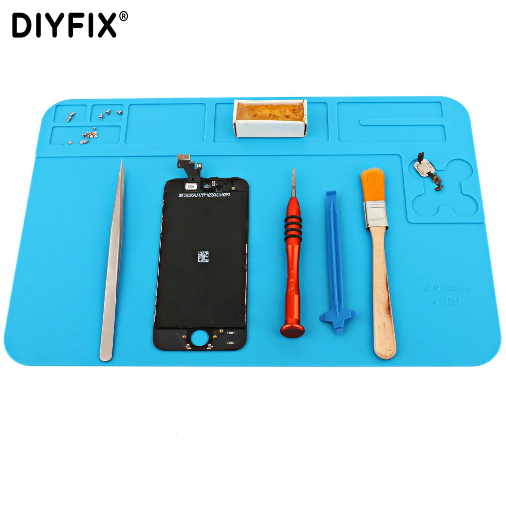 DIYFIX S140 35x25 cm di Calore Isolamento Pad In Silicone Scrivania Zerbino Piattaforma di Manutenzione con Magnetico Sezione BGA Saldatura di Riparazione strumento