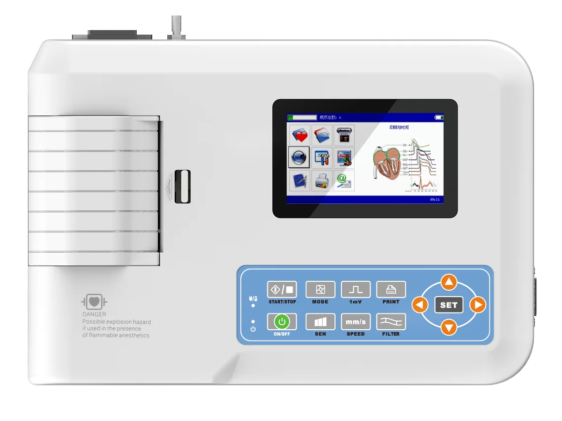 CONTEC 4.3 LCD Electrocardiograph 3-Channel ECG300G Auto-Analysis ReportReal Time Print Dispaly 3/6/12-Lead ECG Waveform