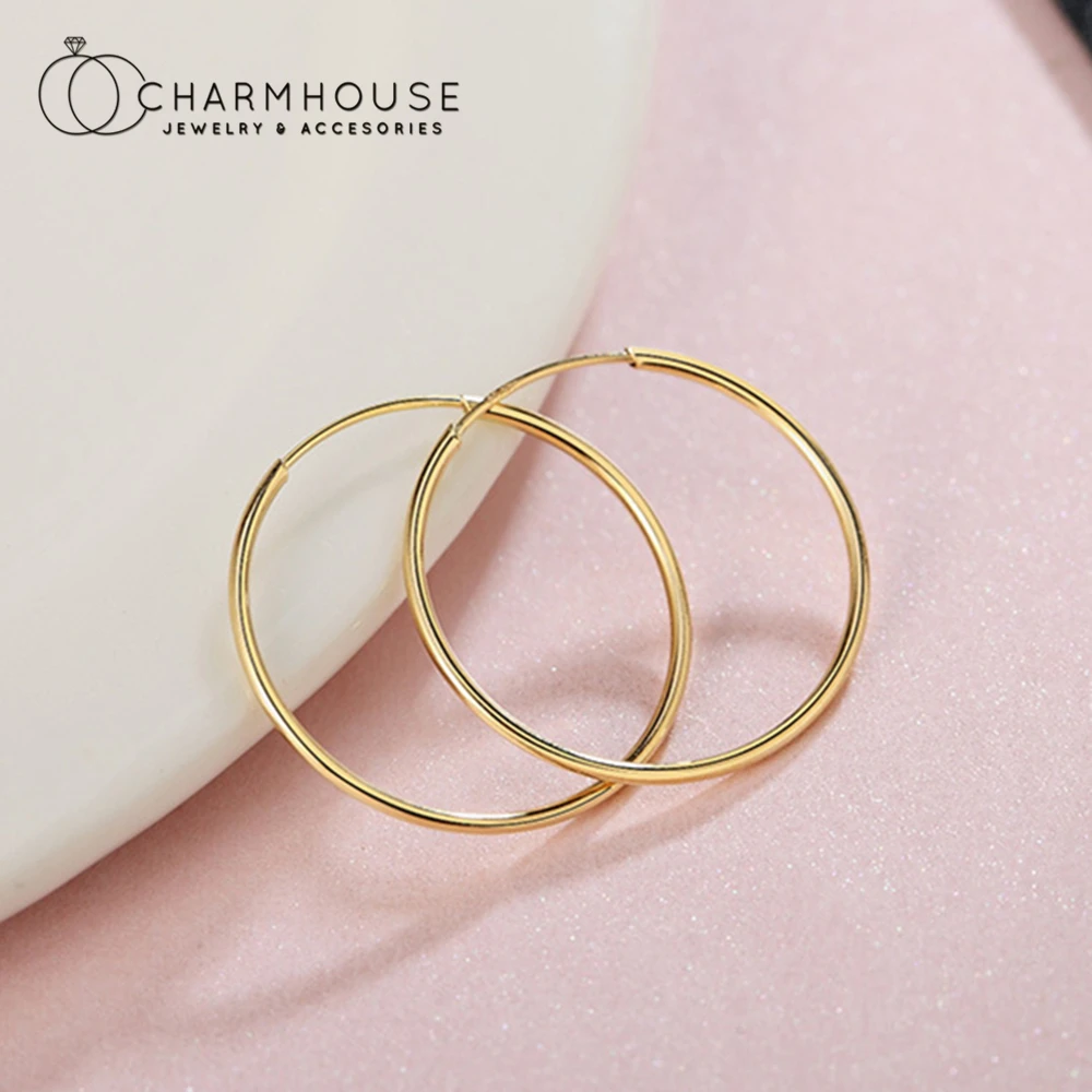 Oversize Hoop Earrings For Women 18K Gold GP Smooth Round Circle Earring Cuff 45mm Brincos Femme Wedding Jewelry Accesories Gift