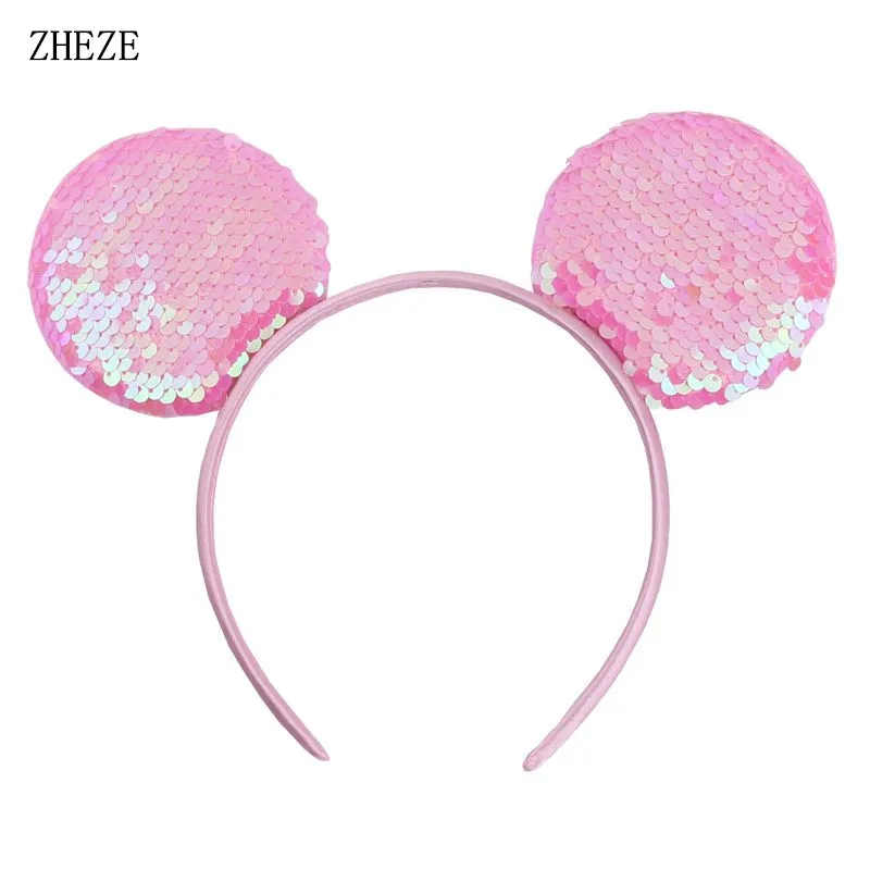 10Pcs/Lot NEW 3.3'' Mouse Ears Headband Trendy Big Glitter Sequins Girl DIY Hair Accessories For Kids Party Boutique Femme