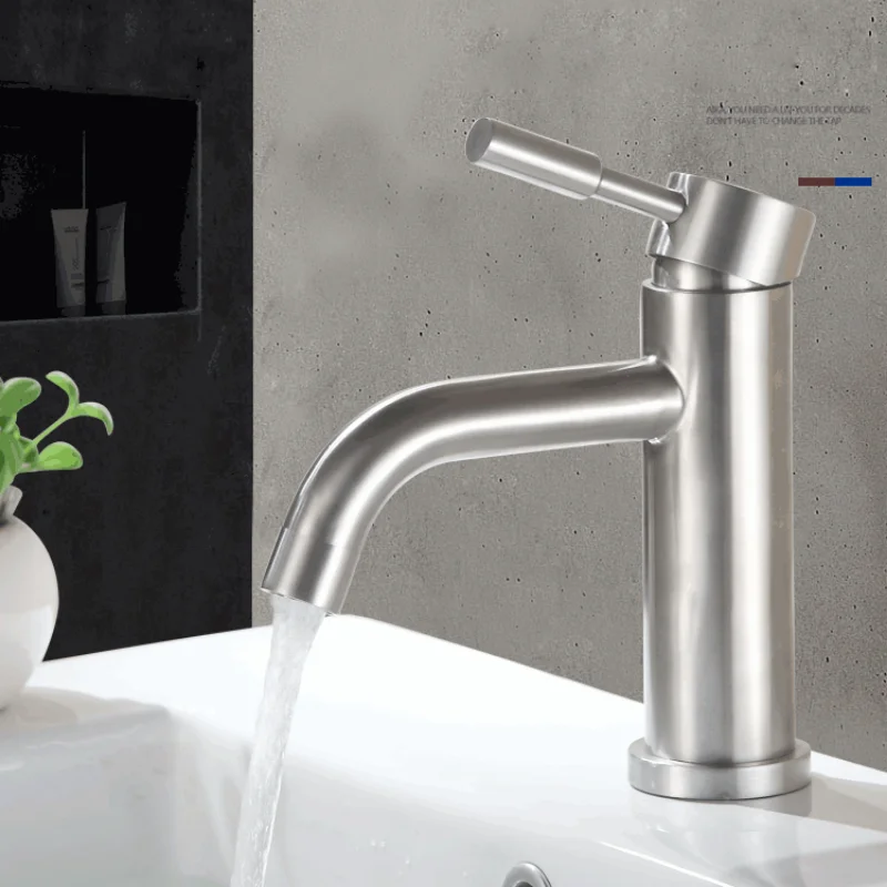 

304 Stainless Steel Brushed Basin Faucet Cylindrical Elbow Hot and Cold Mixing Valve Basin Faucet Bathroom Bathtub Faucet