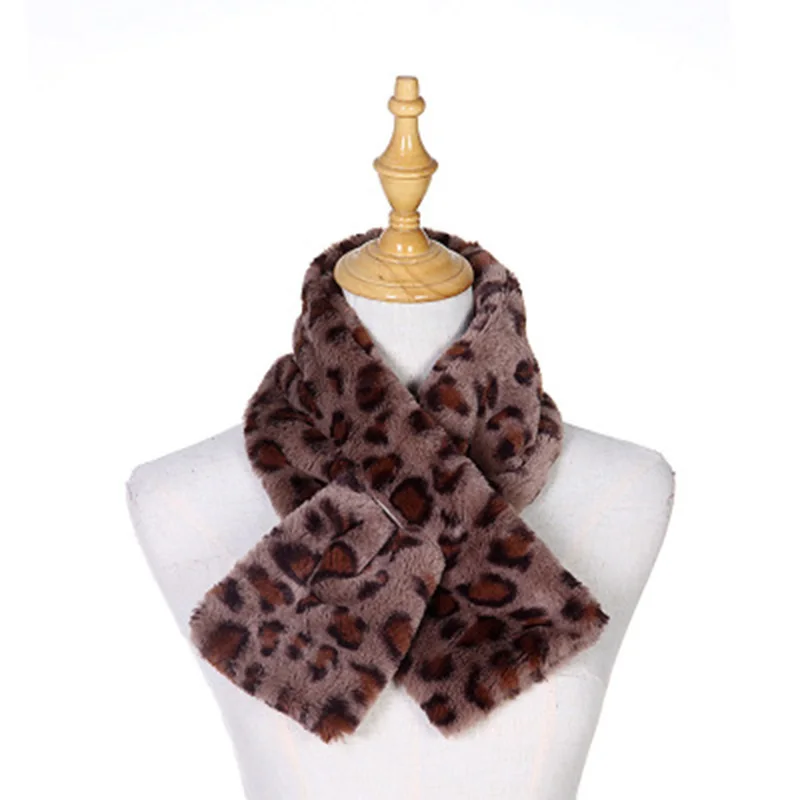 Winter Thicken Plush Leopard Scarf Female Faux Rabbit Fur Warm False Collar Animal Pattern Cross Neck Guard Warm Snood N37