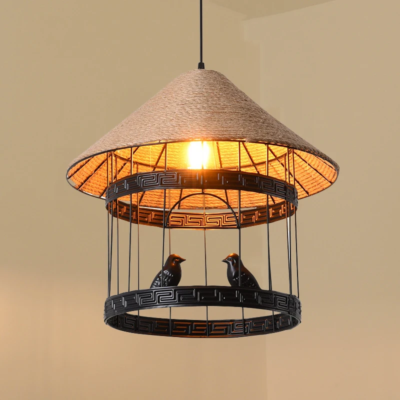 

Hemp Rope Chandelier Retro Industrial Bird Light Clothing Store Internet Cafe Restaurant Pendant Lamp Dining Room Hanging Lamp