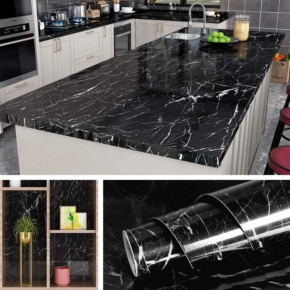 PVC Marble Self adhesive Wallpaper Decor Kitchen Bathroom 3D Waterproof marble Sticker Furniture Waterproof Desktop wall Sticker
