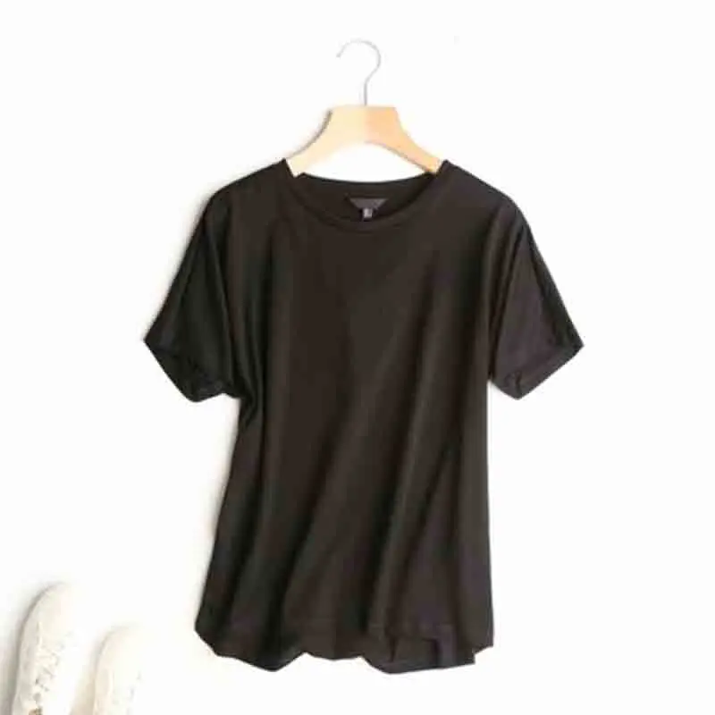 Summer T shirt for women, English style, simple, solid, round-necklace, cotton match, Harajuku, 2024