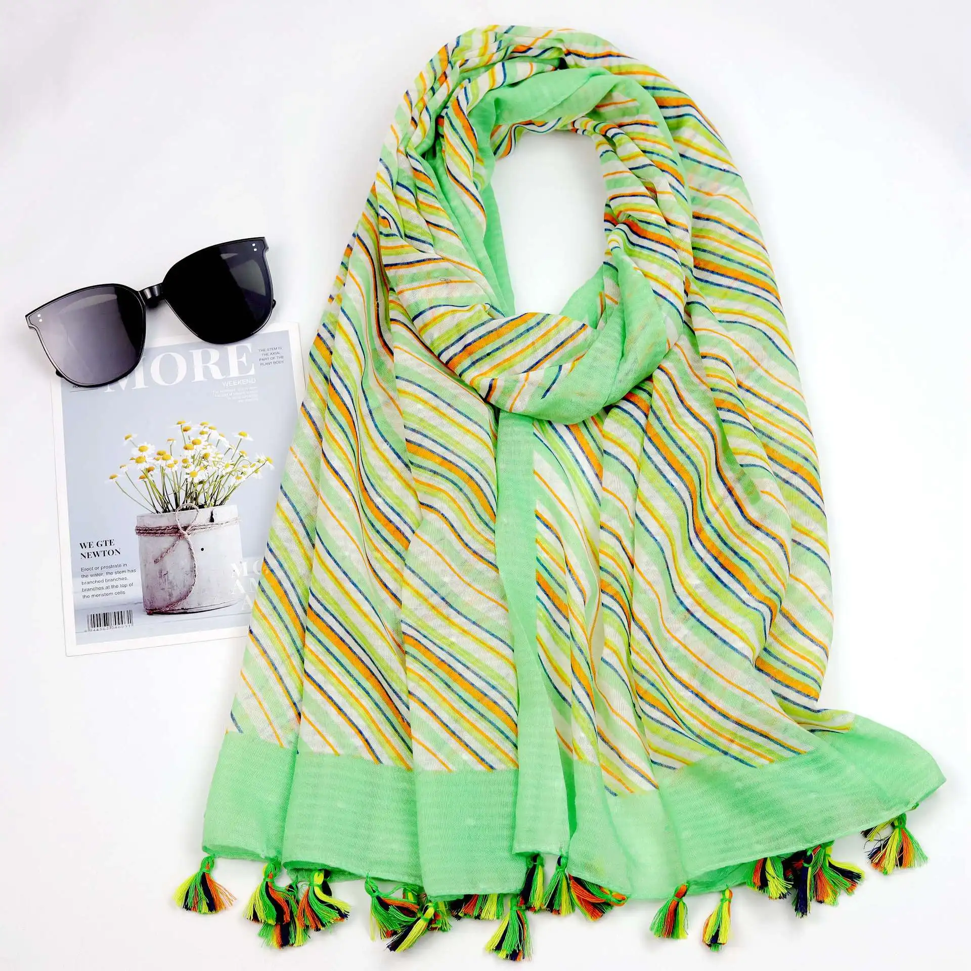 Scarf For Women Lightweight Floral Flower Fringed Scarves Spring Fall Beach Oversized Shawl Cape Wrap,Striped Geometric Stoles