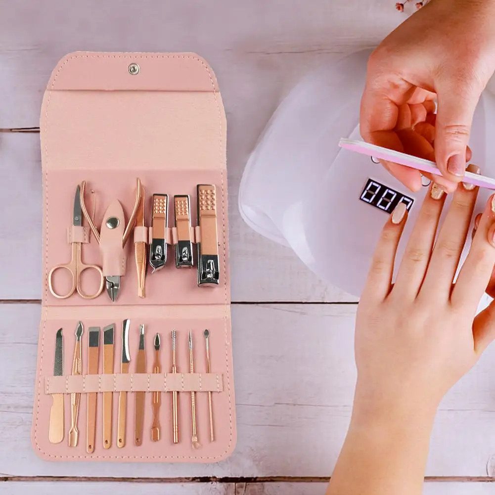 Reizen Mini Manicure Set Nagelknipper Set 16 In 1 Rvs Pedicure Care Grooming Kit Met Case Roze Voor mannen Man Bo