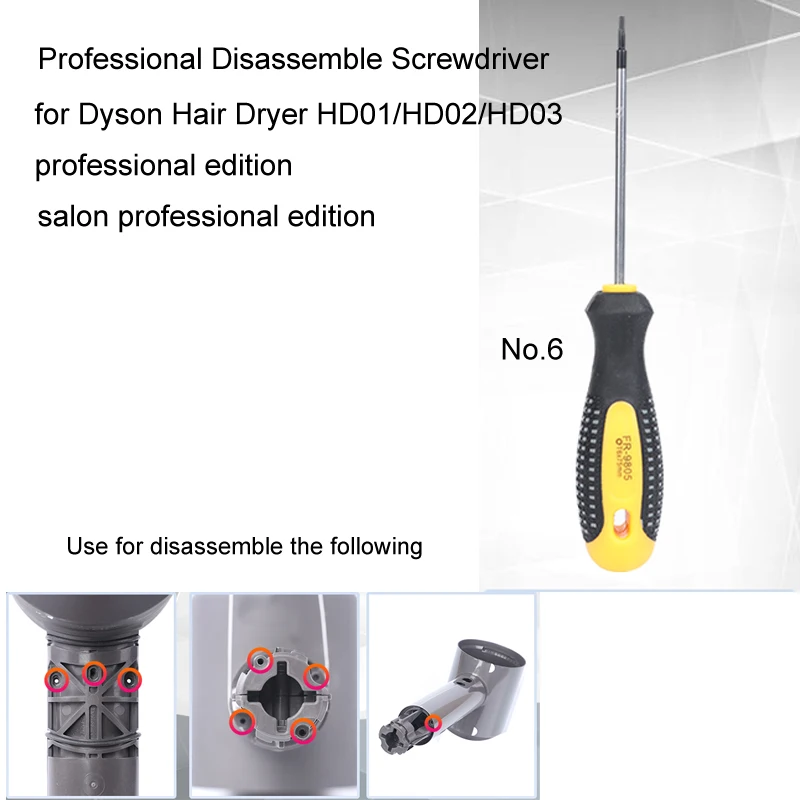 Set di strumenti speciali per cacciavite raccomandato per asciugacapelli Dyson HD01 HD02 HD03 Salon edizione professionale per riparare parti (3 pezzi)