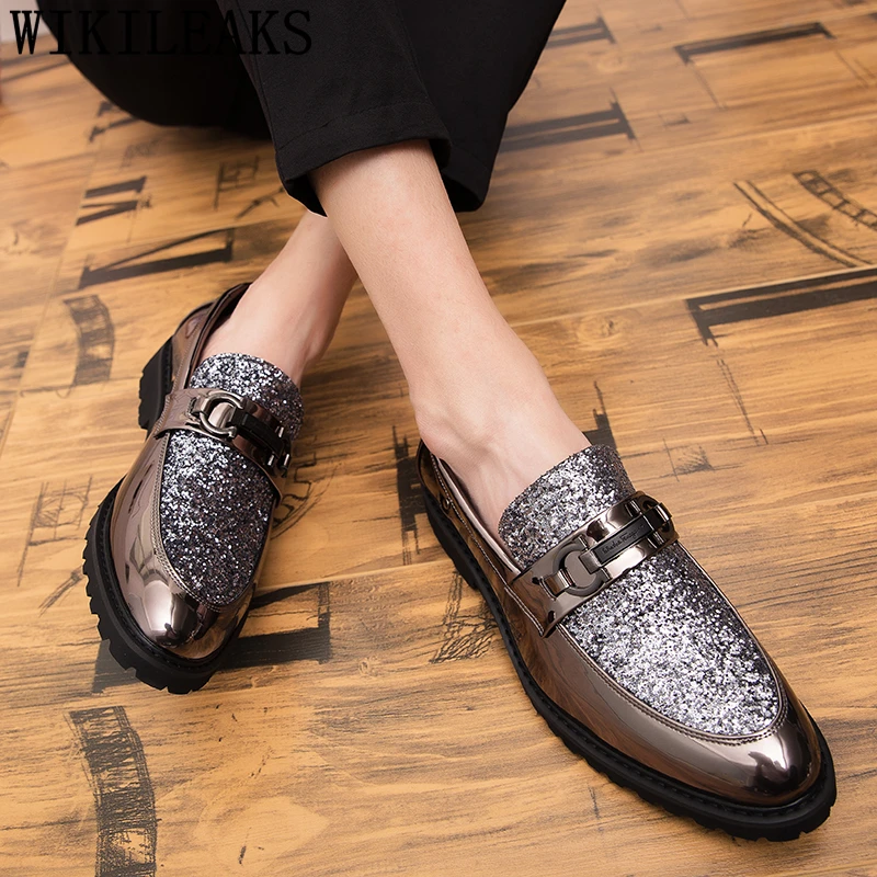 Luxury Shoes Coiffeur Party Shoes Men Formal Slip Dress Glitter Designer Shoes Men Classic Gold Italian Dress Chaussure Homme