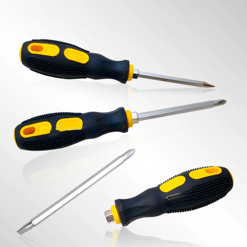 Magnetic Dual-Bit Screwdriver, 2-in-1 Screwdriver with Massage Grip Handle, Electronics Pocket Screwdriver, Slotted & Cross Bit