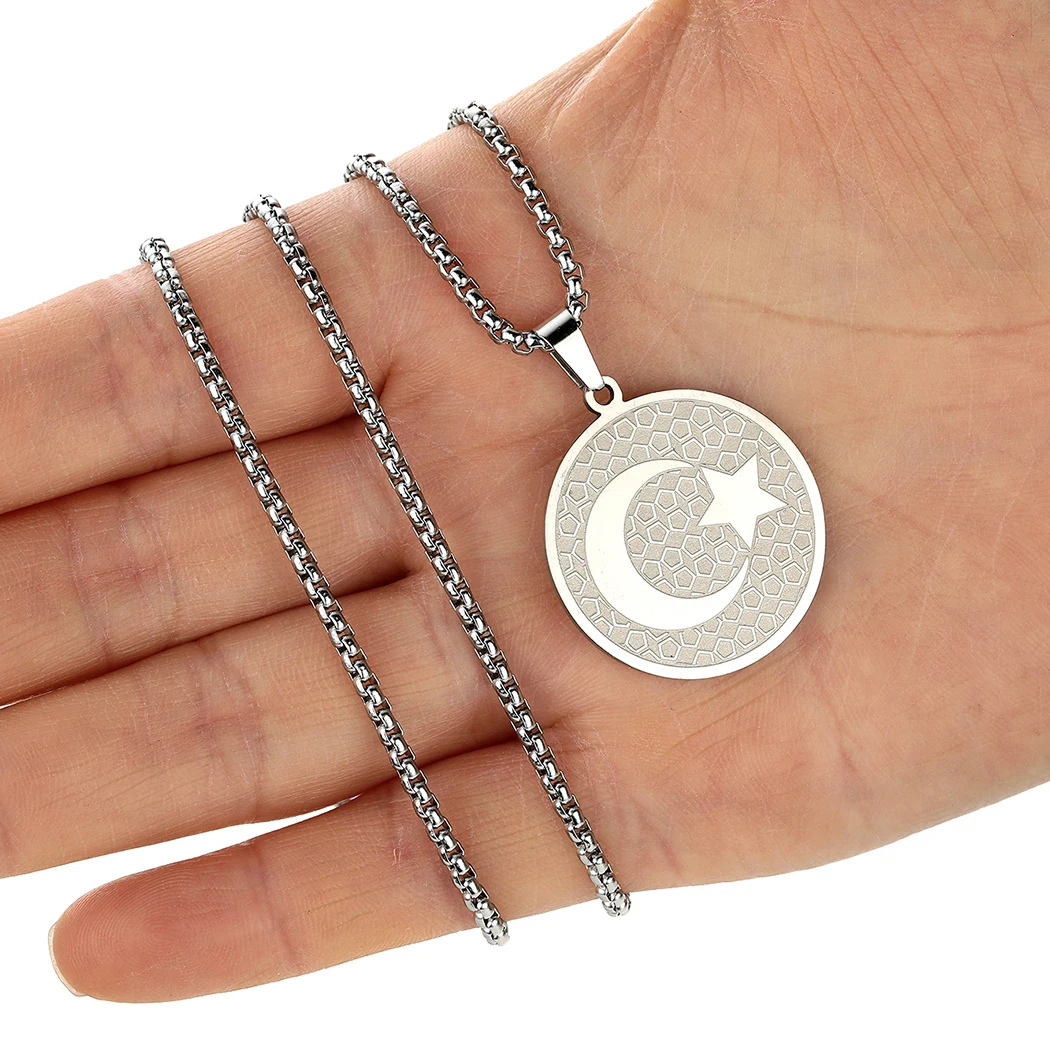 QIMING Crescent Moon Star Pendant Necklace For Women Stainless Steel Jewelry Accessories Statement Choker Necklace
