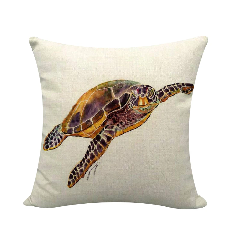 Sea Turtle Printed Seat Lumbar Pillow Cushion Cover Marine Life Linen Square Pillowcase 45x45cm Fashion Home Pillow Decorative