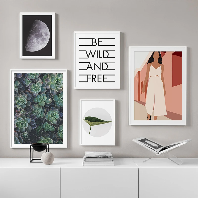 Peinture murale sur toile avec citations sur la nature moderne, lune, mer, océan, vert, botanique, maison, calligraphie, motivation, affiche, art, impression