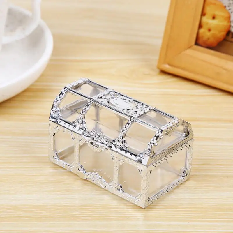 

Free shipping top grade golden silvery transparent plastic treasure chest wedding candy box gift boxes LX8122