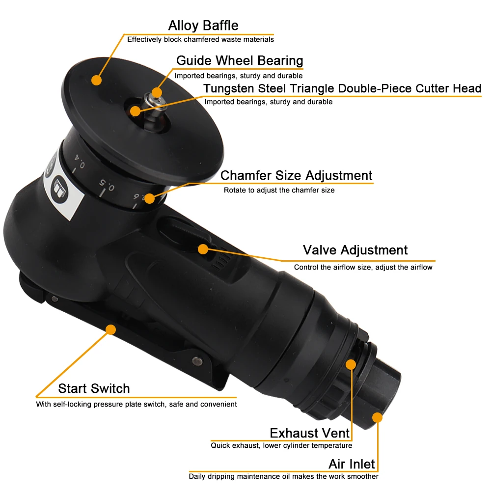 45Degree Mini Pneumatic Chamfering Machine Portable Metal Trimming Machine Angle Grinder Hand-held Metal Beveling Deburring Tool