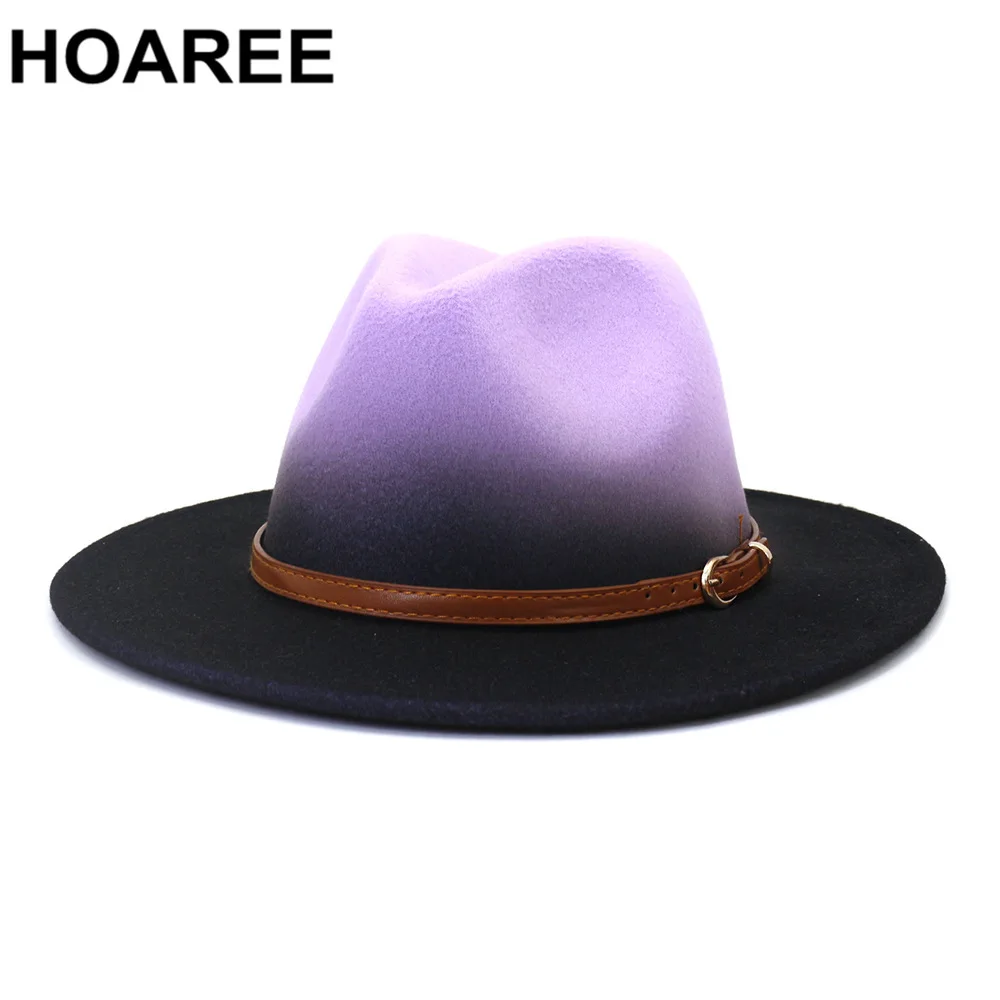 HOAREE Gradient Color Hats for Women Men Fedora Hat  Autumn Winter Wide Brim Jazz Caps British Vintage Panama Womens Felt Hat