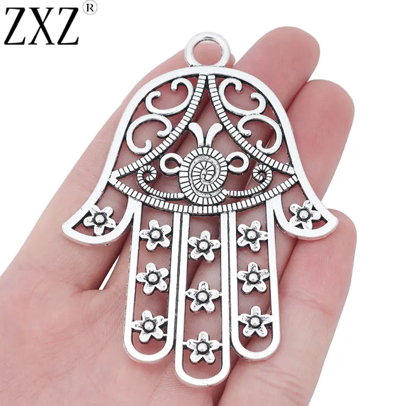 

ZXZ 2pcs Tibetan Silver Large Hamsa Hand Charms Pendants for Necklace Jewelry Making Findings 85x62mm