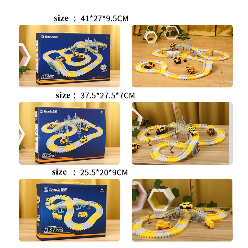 DIY Rail Track Sets Car Race Magic Brain Game Flexible Curved Creates Vehicles Toys Play Game Train Railroad for Child\'s Gifts