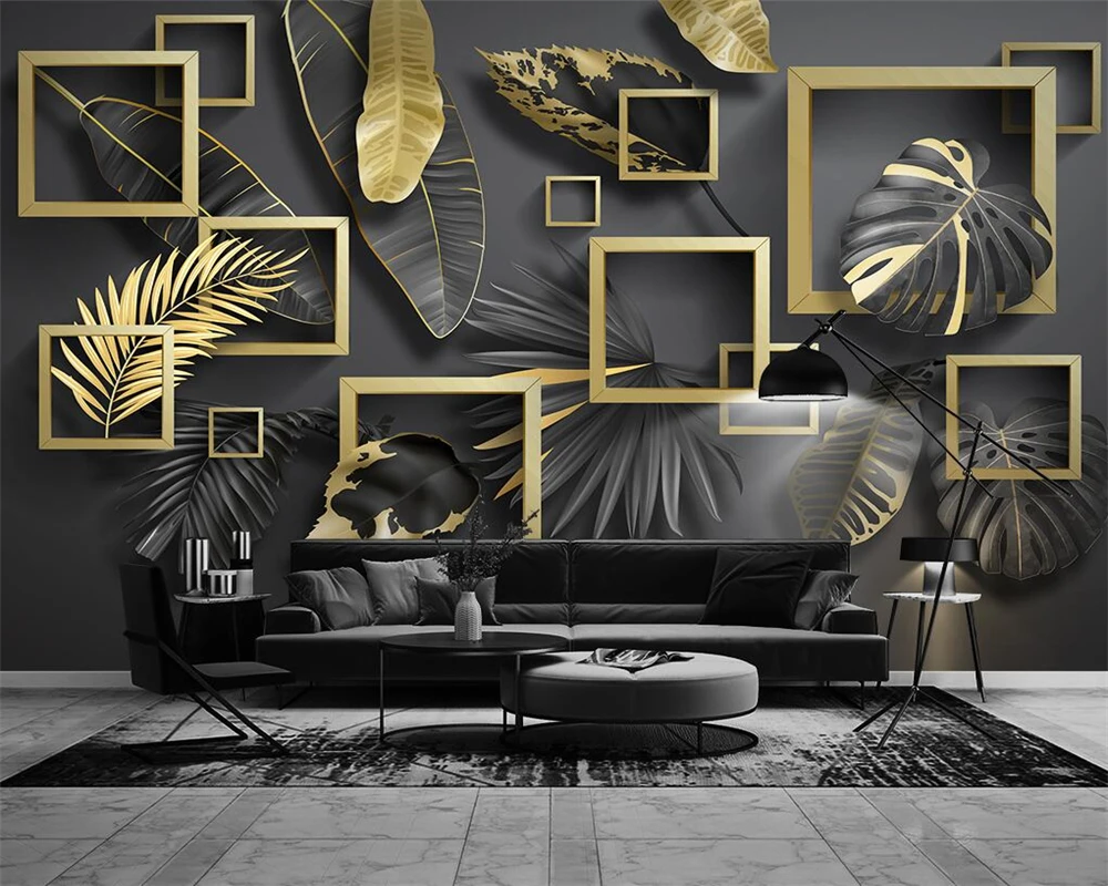 beibehang Custom modern minimalist golden leaf tropical plant geometric light luxury background papier peint wallpaper