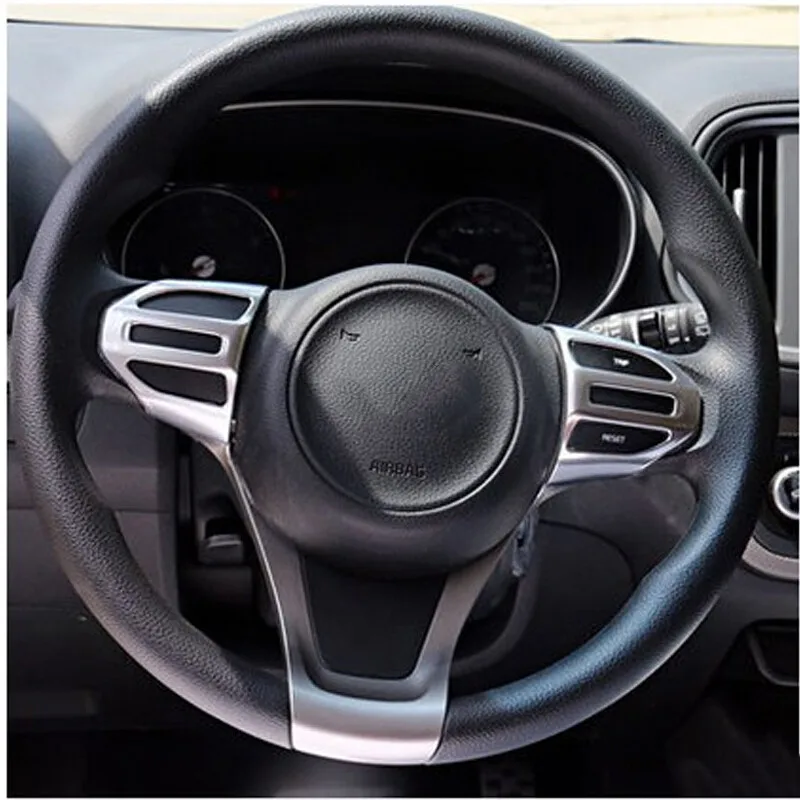 For KIA RIO K2 2017 2018 ABS Chrome Car Steering Wheel Switch Cover Interior Frame Button Auto Covers Car styling Accessories