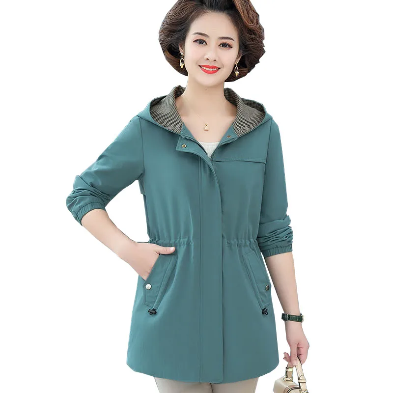 

Middle aged Women Outerwear 2022 New Spring Autumn Hooded Coat Ladies Mother Windbreaker Tops Women Jacket Overwear