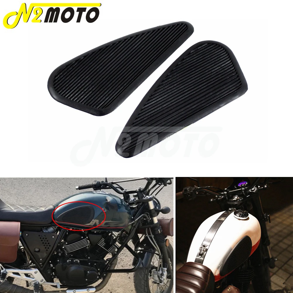 Black Brown Slim Motorcycle Rubber Vintage Gas Tank Knee Pad Side Panel Traction Pad Sticker for Harley Cafe Racer Classic