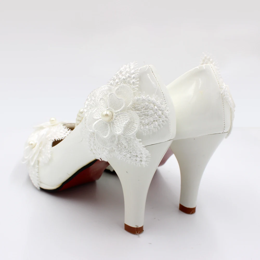 Spring and summer new high-heeled women\'s shoes white bridal shoes elastic beads flowers handmade wedding shoes made in China