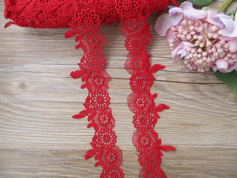 10Yds Red Flower Applique Embroidered Lace Ribbon High Quality Soft Handmade DIY Sewing Craft Laces Trim Decoration 2021