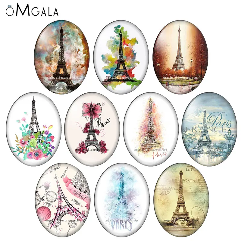 

Fashion France Paris Eiffel Tower Art Paintings 13x18mm/18x25mm/30x40mm Oval photo glass cabochon flat back Making findings