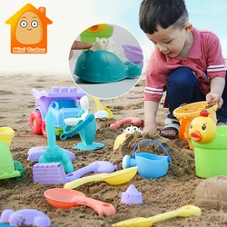 Verão silicone macio bebê praia brinquedos crianças saco de malha banho conjunto de jogo festa praia carrinho patos balde areia moldes ferramenta água jogo