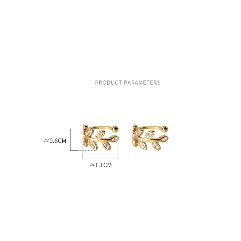 WANTME 925 Sterling Silver Chic Zircon Charms Leaf Ear Clip Earrings for Women Teen No Piercing Ear Cuff Clip Body Hoop Jewelry