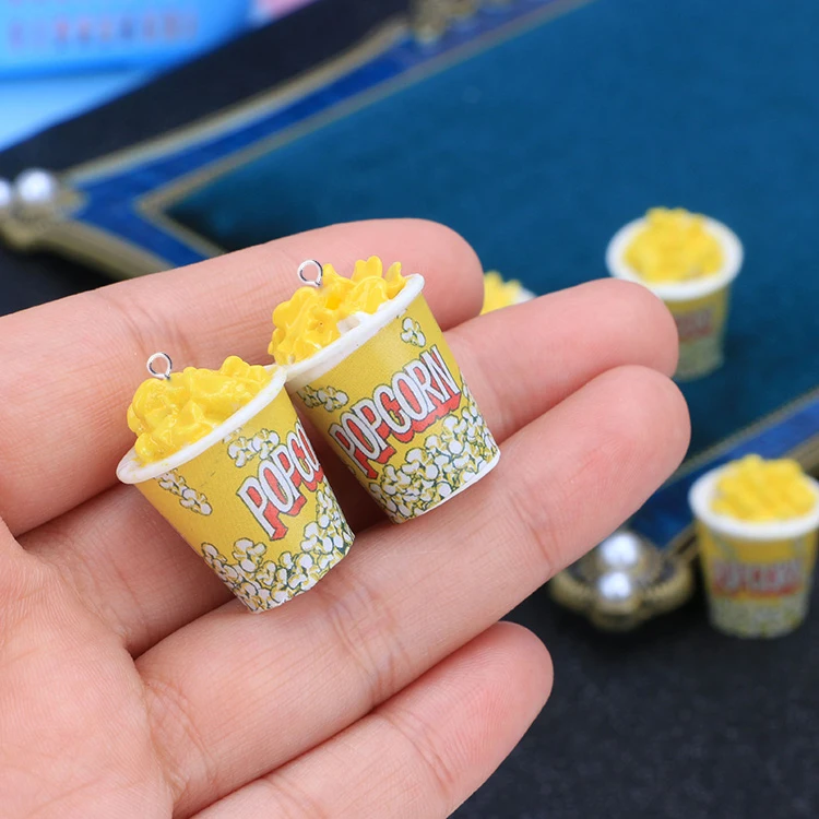 10pcs Cute Mini Popcorn Resin Charms Simulated Food Pendant For Jewelry Making Diy Earring Keychain Floating Charm Craft  F720