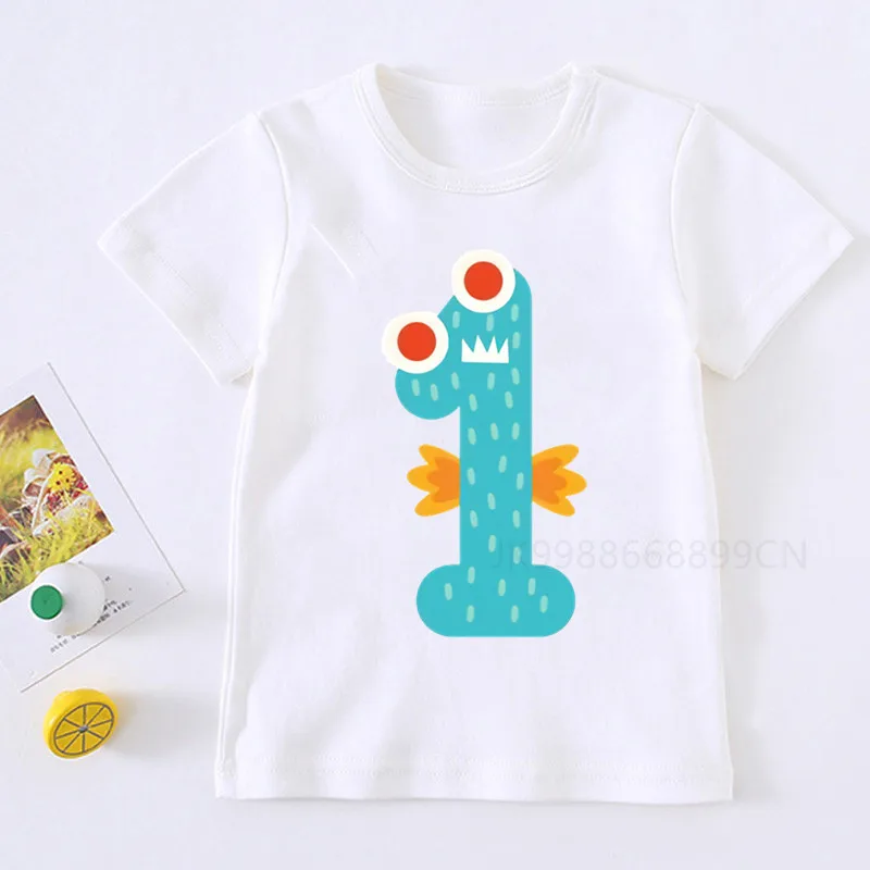 

Boys Funny Dinosaur 1-9 Birthday Number Print T Shirt Children Birthday Dino Party T-shirts Boy&Girl Cute Gift Tshirt Present