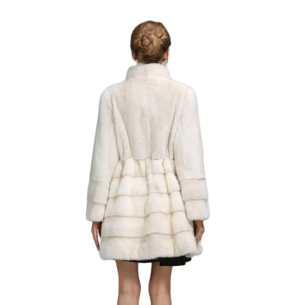 Demure Creamy White Real Fur Coat Ladies Modest Overcoat Mink Fur Fabulous Clothes