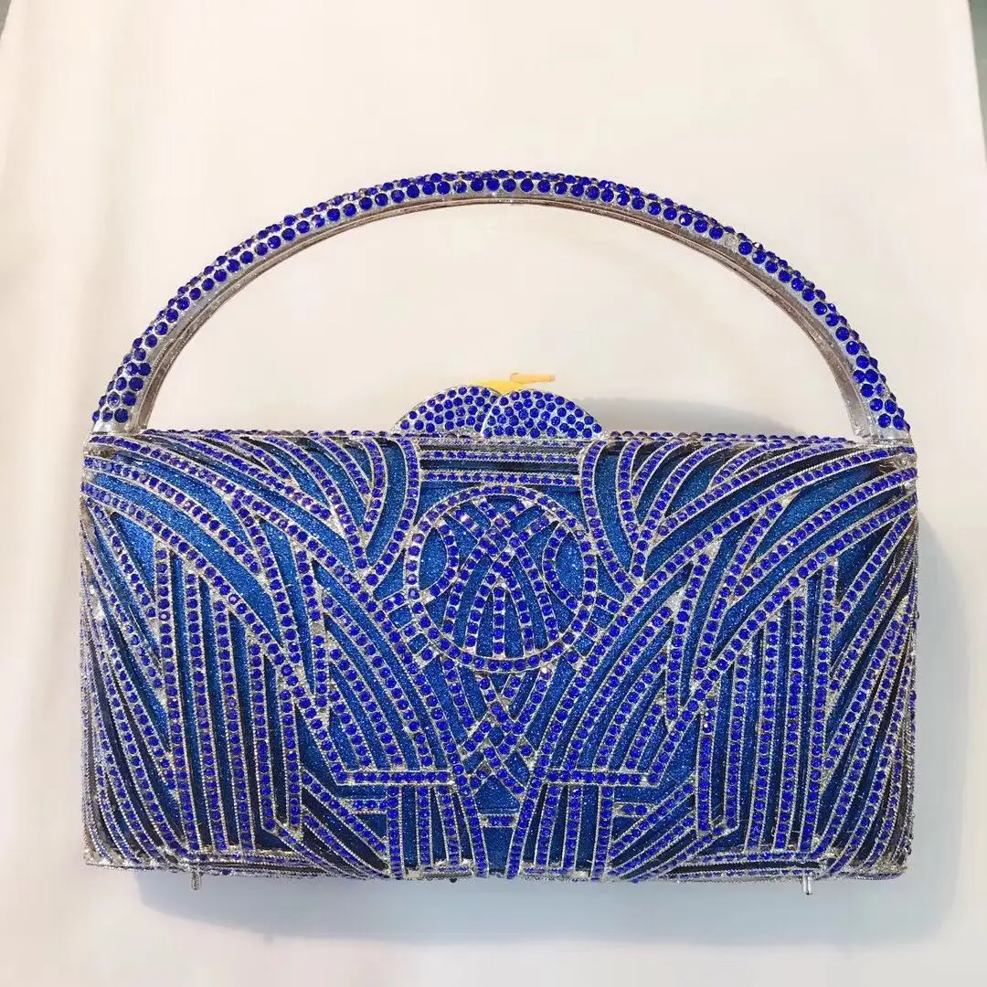 

High Quality Blue/Champagne/Silver 6 Colors Diamond Top-Handle Handbags New Fashion Women’s Crystal Party Prom Phone Clutches
