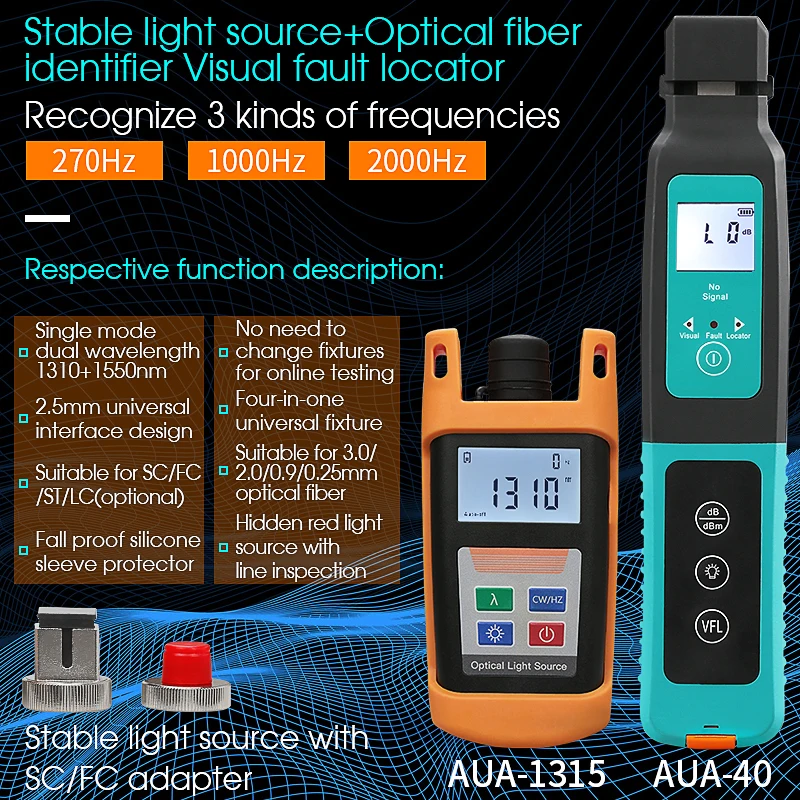 

Light source Optical light source Power Meter Portable 1310,1550nm +AUA-40 Live Fiber Identifier Optical Fiber Identif VFL OPM