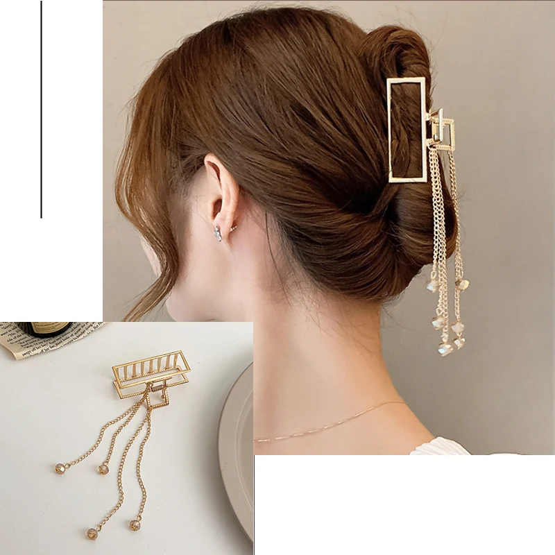 New Women Gold Color Geometric Butterfly Hair Claw Vintage Long Pendant Hair Clips Headband Hairpin Hair Crab Hair Accessories