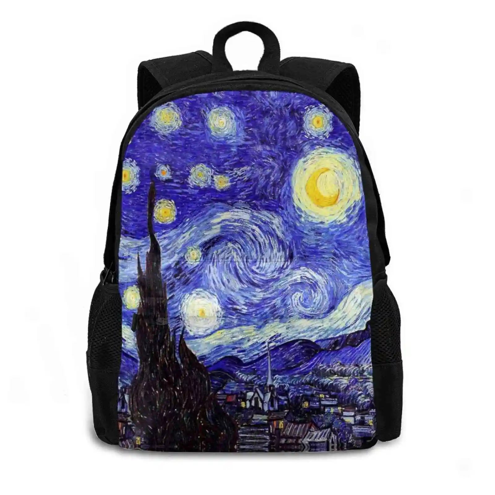 A Starry Night Van Gogh Mountain Inspiration School Bags Travel Laptop Backpack Vincent Van Gogh The Starry Night Artist Moon