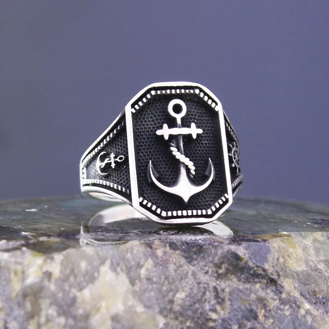 Solid 925 Sterling Silver Turkish Handmade Sailor's Anchor Rudder Men Ring Special Jewelry Accessory Made in Turkey