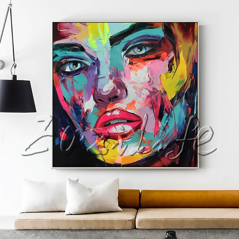 

Portrait Face Multicolor Face Palette knife Oil painting christmas figure canva Hand painted Francoise Nielly wall Art picture