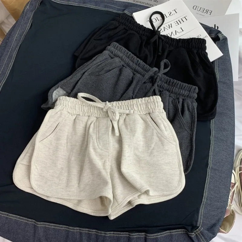 

Summer Loose Shorts Women Fashion Casual Fitness Shorts Ladies Grey Black Solid High Waist Shorts Elastic Waist