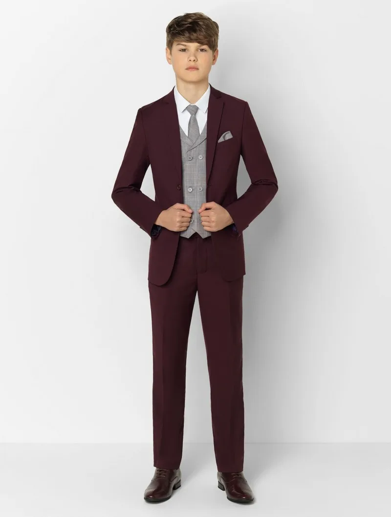 2020 Burgundy Boy Formal Suits Dinner Tuxedos Little Boy Groomsmen Kids Children For Wedding Party Prom Suit Formal Wear 2 pcs