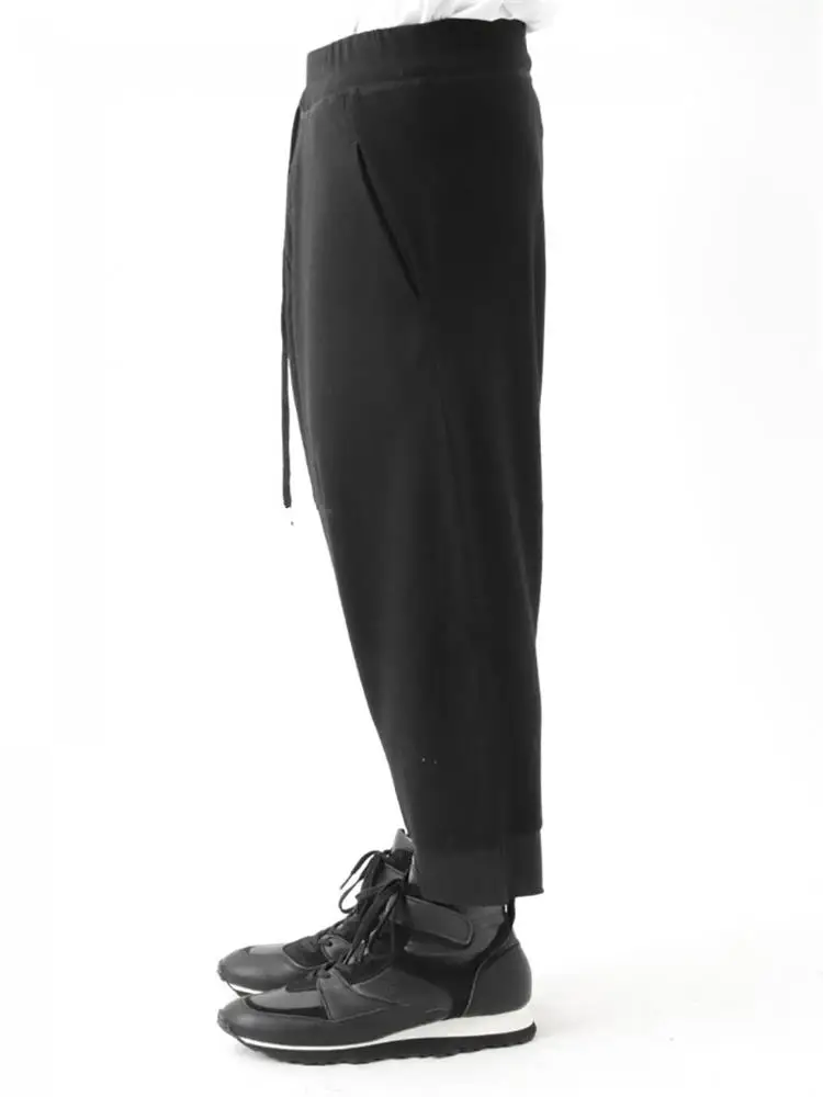 Men's Harlan Pants Casual Pants Small Foot Pants Spring And Autumn New Black Elastic Waist False Two Knitted Double Capri Pants