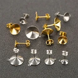 20pcs Stainless Steel Blank Stud Earring Pins Settings Earring Back Stopper 6/810/12mm Cabochon Base Jewelry Earring Findings