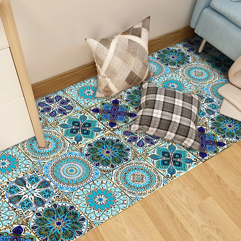 Dream Blue Mandala Style Matte Surface Wall Sticker Non-slip Tile Decoration Film For Tile /Ground in Kitchen Bathroom Art Mural