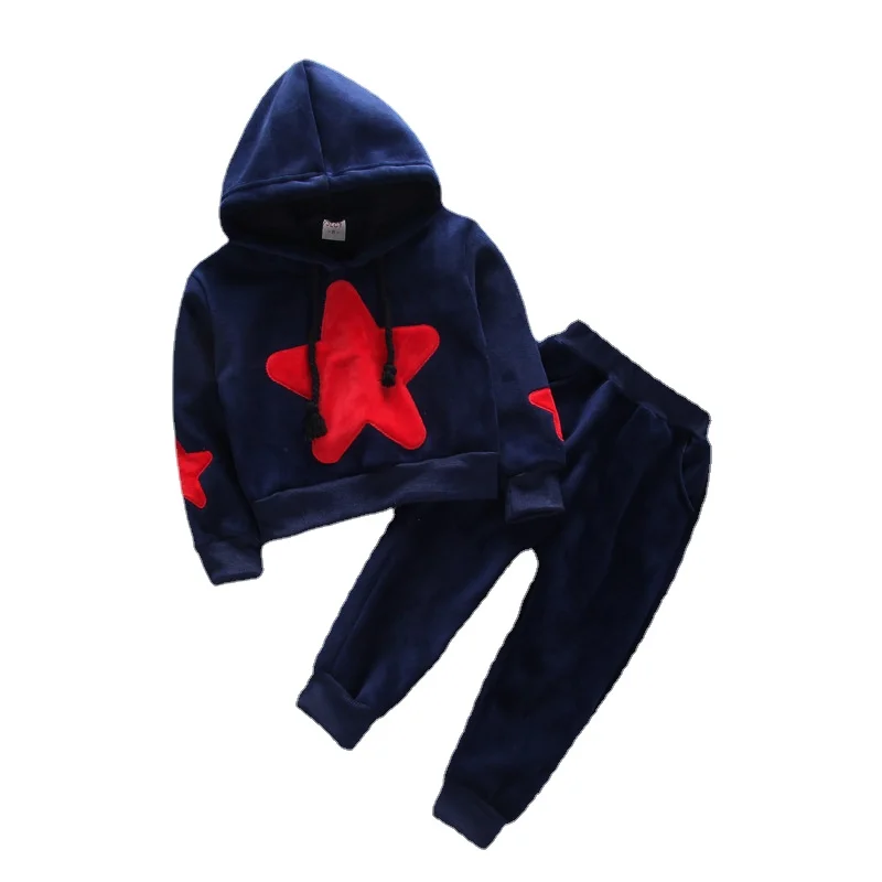 Spring  Autumn Baby Five-pointed Star Composite Velvet Long-sleeved Trousers Two-piece Suit Toddler Sport Clothes Set Tracksuits