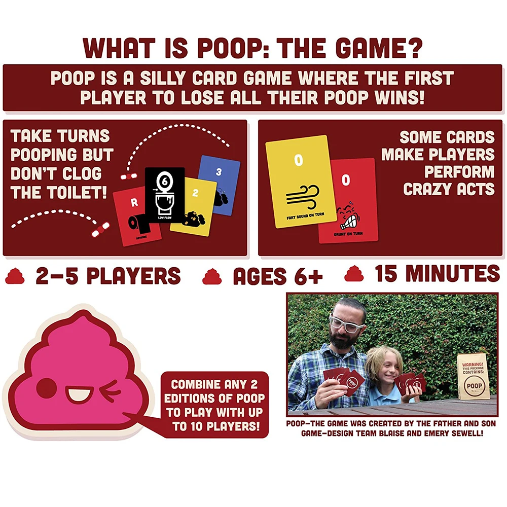 Poop The Game Card Game Friendly Party Game Board Card Game for Kids, Teens and Adults Families and Parties